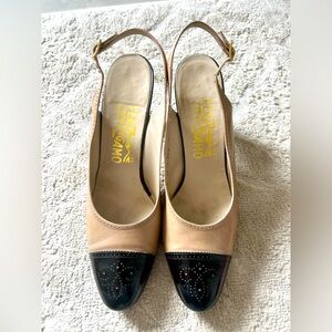Ferragamo Cap Toe sling back heels.